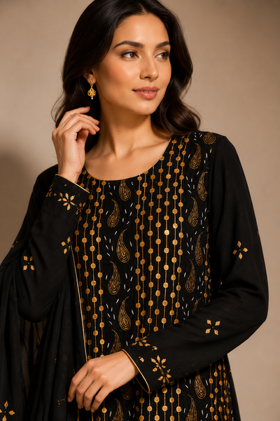 Lucknowi Chikankari Georgette 3-Piece Suit Set with Gota Patti & Cutdana Handwork