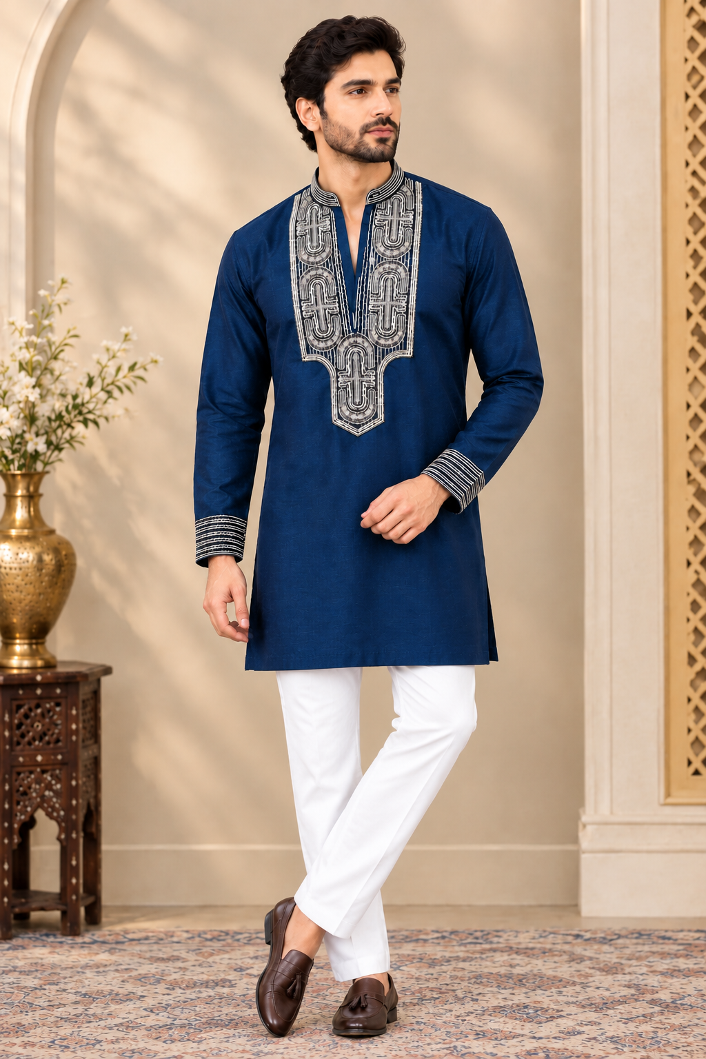 Men’s Silk Short Embroidered Kurta | Traditional Ethnic Wear