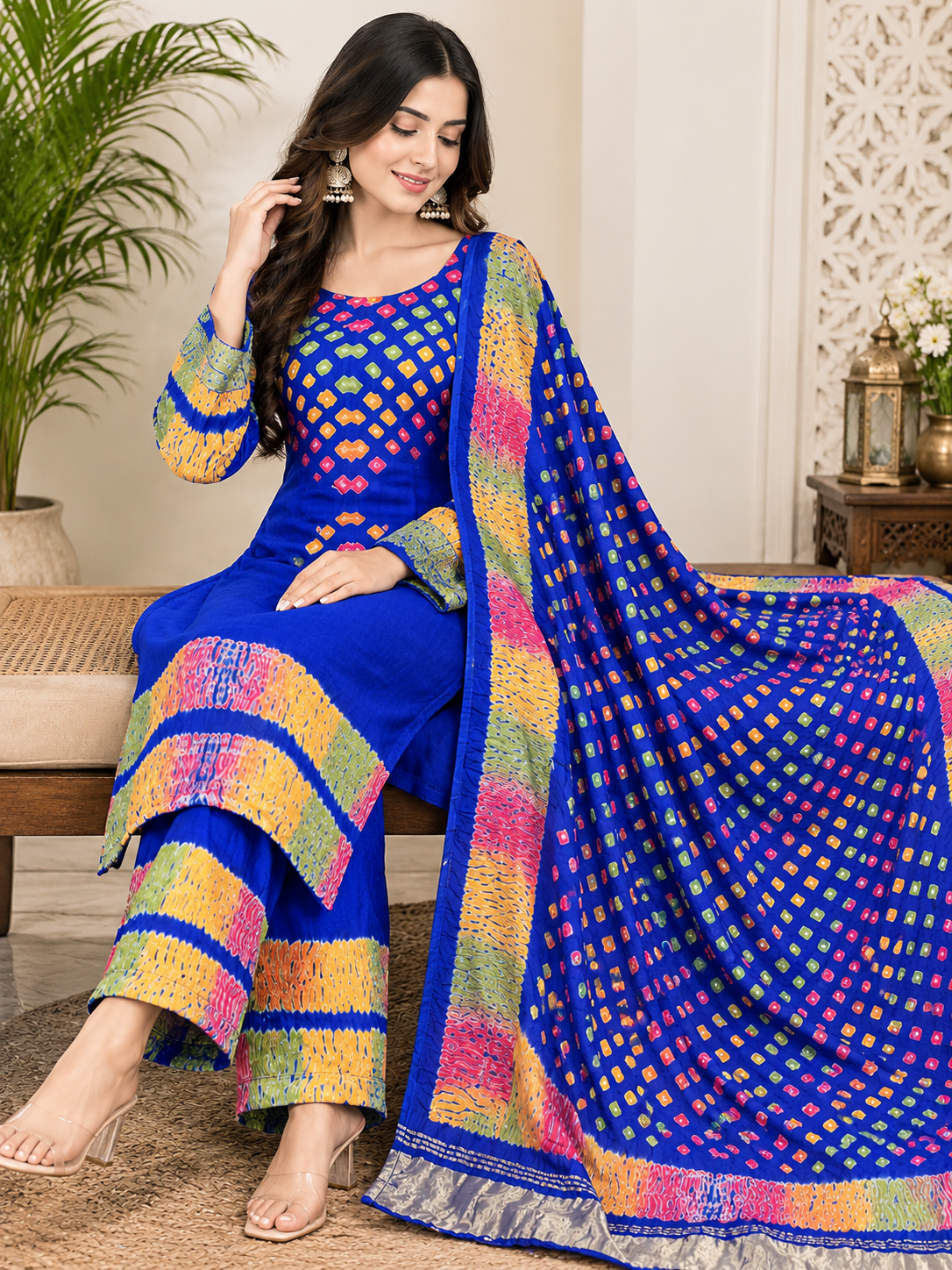 Hand-Dyed Modal Silk Suit Set with Multi Shibori & Bandhej Dupatta | Traditional Ethnic Wear