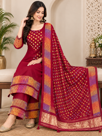 Hand-Dyed Modal Silk Suit Set with Multi Shibori & Bandhej Dupatta | Traditional Ethnic Wear
