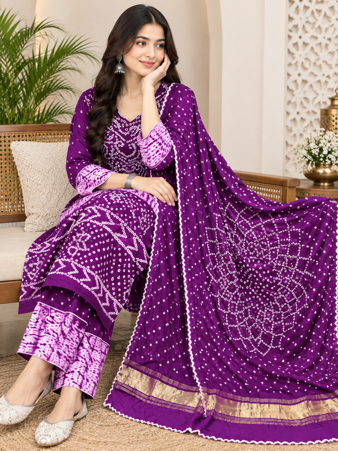 Hand-Dyed Shibori & Rai Bandhej Modal Silk Suit Set | Traditional Tie-Dye Ethnic