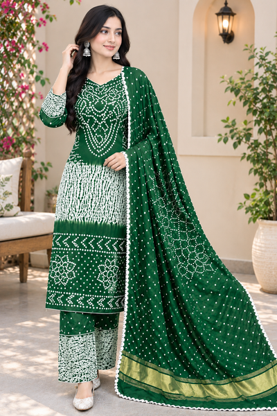 Hand-Dyed Shibori & Rai Bandhej Modal Silk Suit Set | Traditional Tie-Dye Ethnic