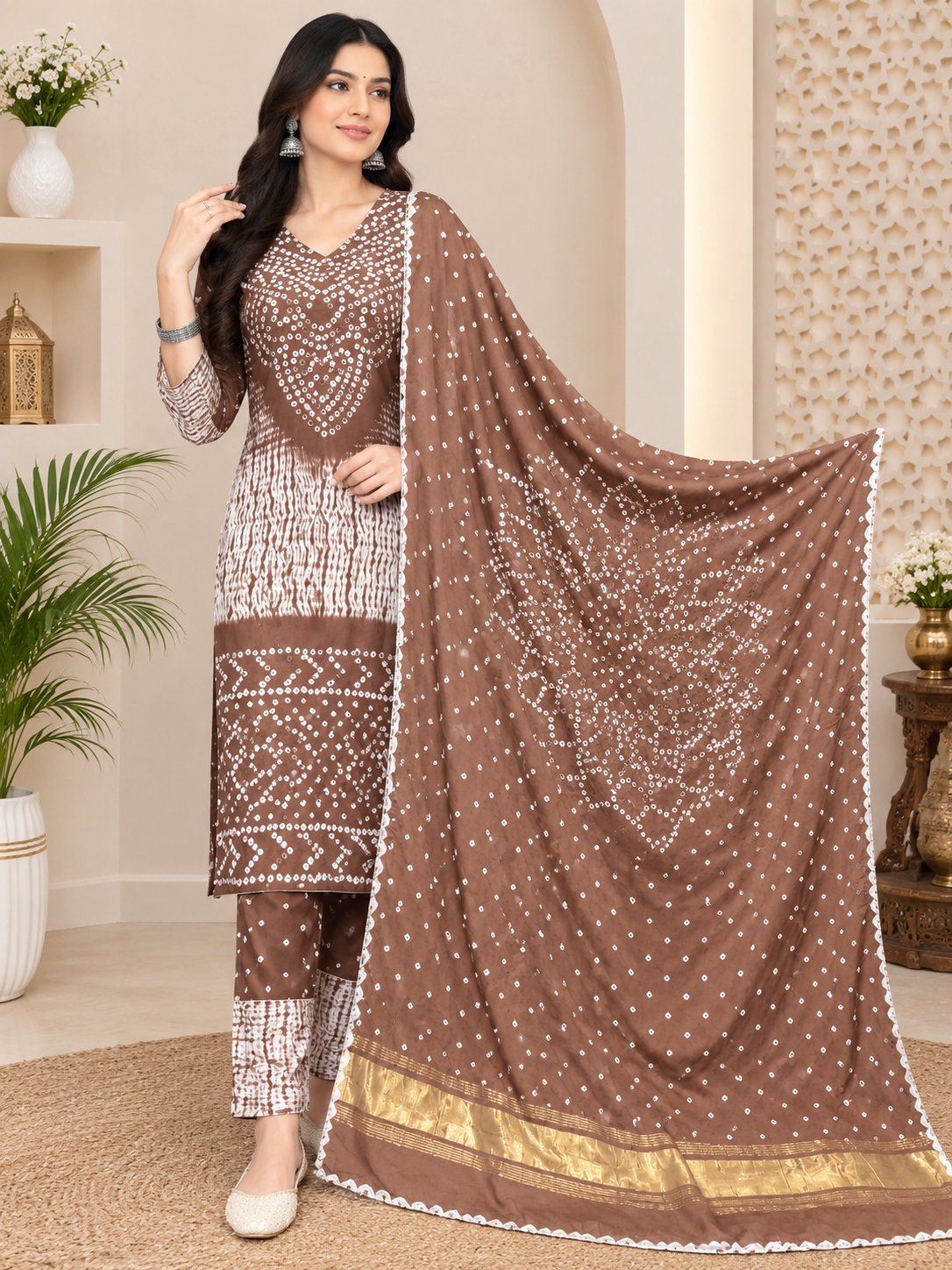 Hand-Dyed Shibori & Rai Bandhej Modal Silk Suit Set | Traditional Tie-Dye Ethnic