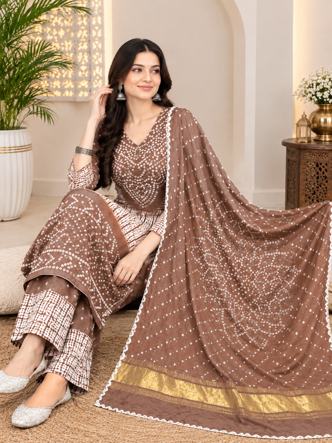 Hand-Dyed Shibori & Rai Bandhej Modal Silk Suit Set | Traditional Tie-Dye Ethnic