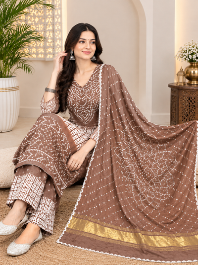 Hand-Dyed Shibori & Rai Bandhej Modal Silk Suit Set | Traditional Tie-Dye Ethnic