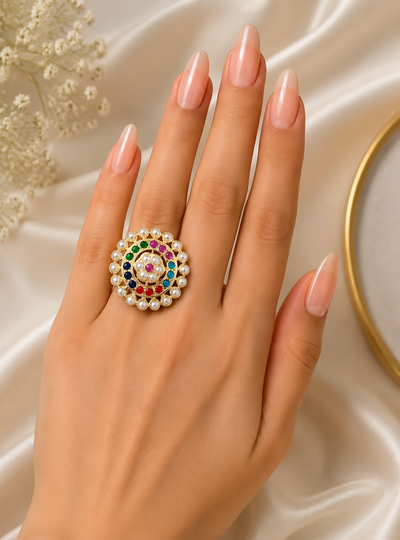 Adjustable Pearl Stone Finger Rings for Women | Elegant Indian Jewelry USA