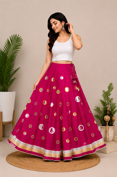 Foil Mirror Work Skirt