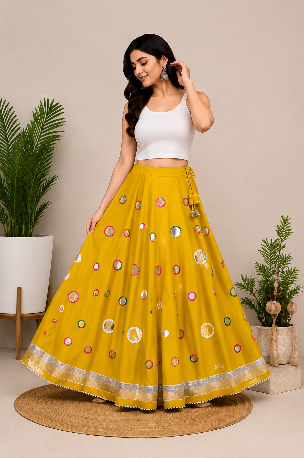 Foil Mirror Work Skirt