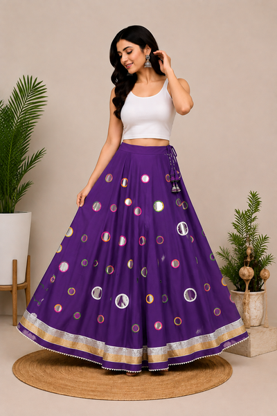 Foil Mirror Work Skirt