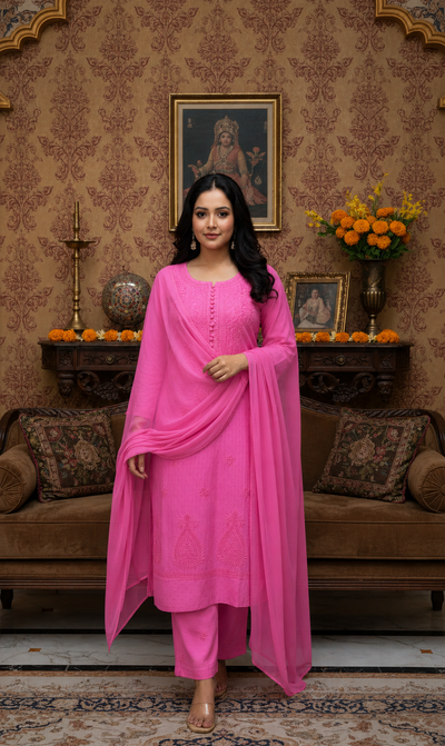Lucknowi Chikankari Dobby Kurta Palazzo Set