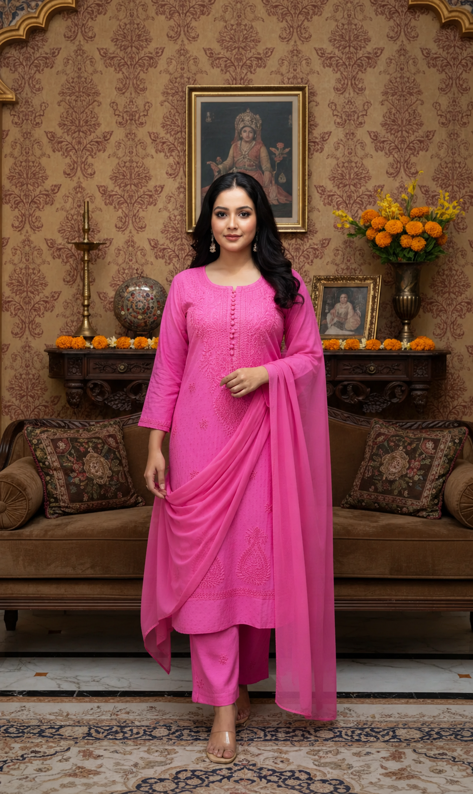 Lucknowi Chikankari Dobby Kurta Palazzo Set
