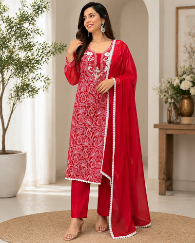 Premium Lucknowi Chikankari Parsi Gara Suit Set