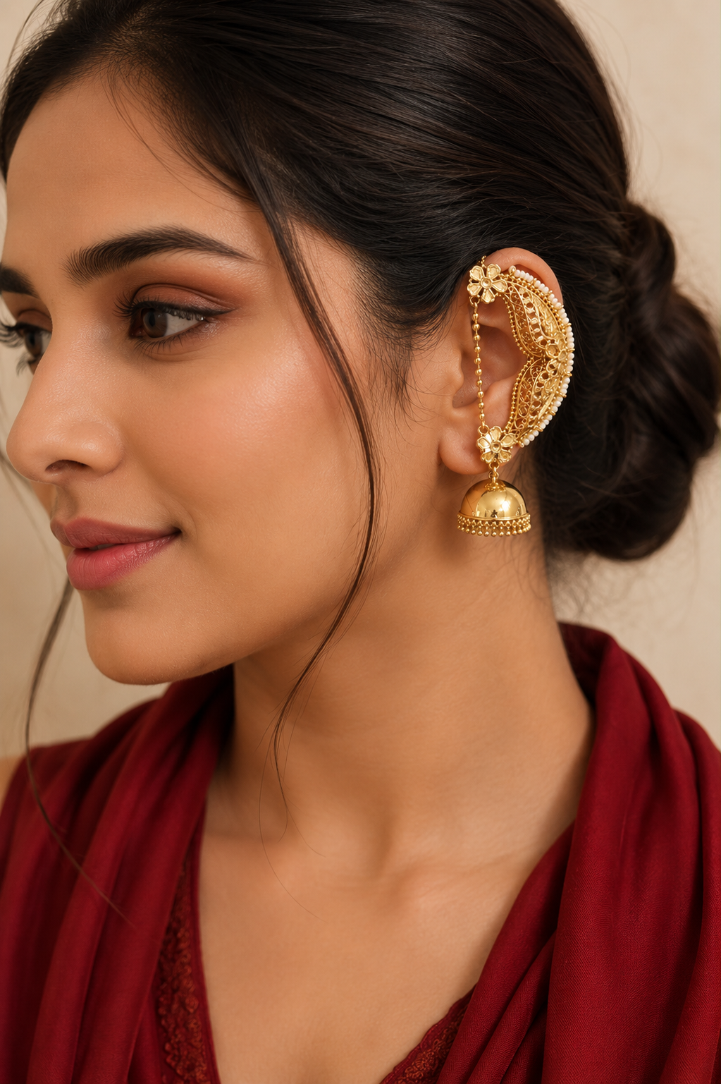 Ear Cuff Jhumka Earrings with Pearl Drops