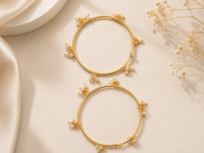 Silver Pearl Beaded Hand Cuff Bracelet – 2-Piece Set for Women