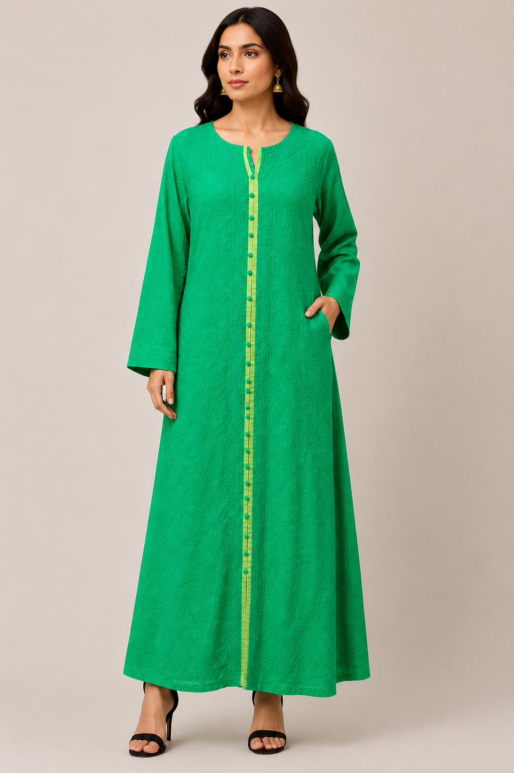 Lucknowi Chikankari Chanderi Long Kurti with Full Embroidery