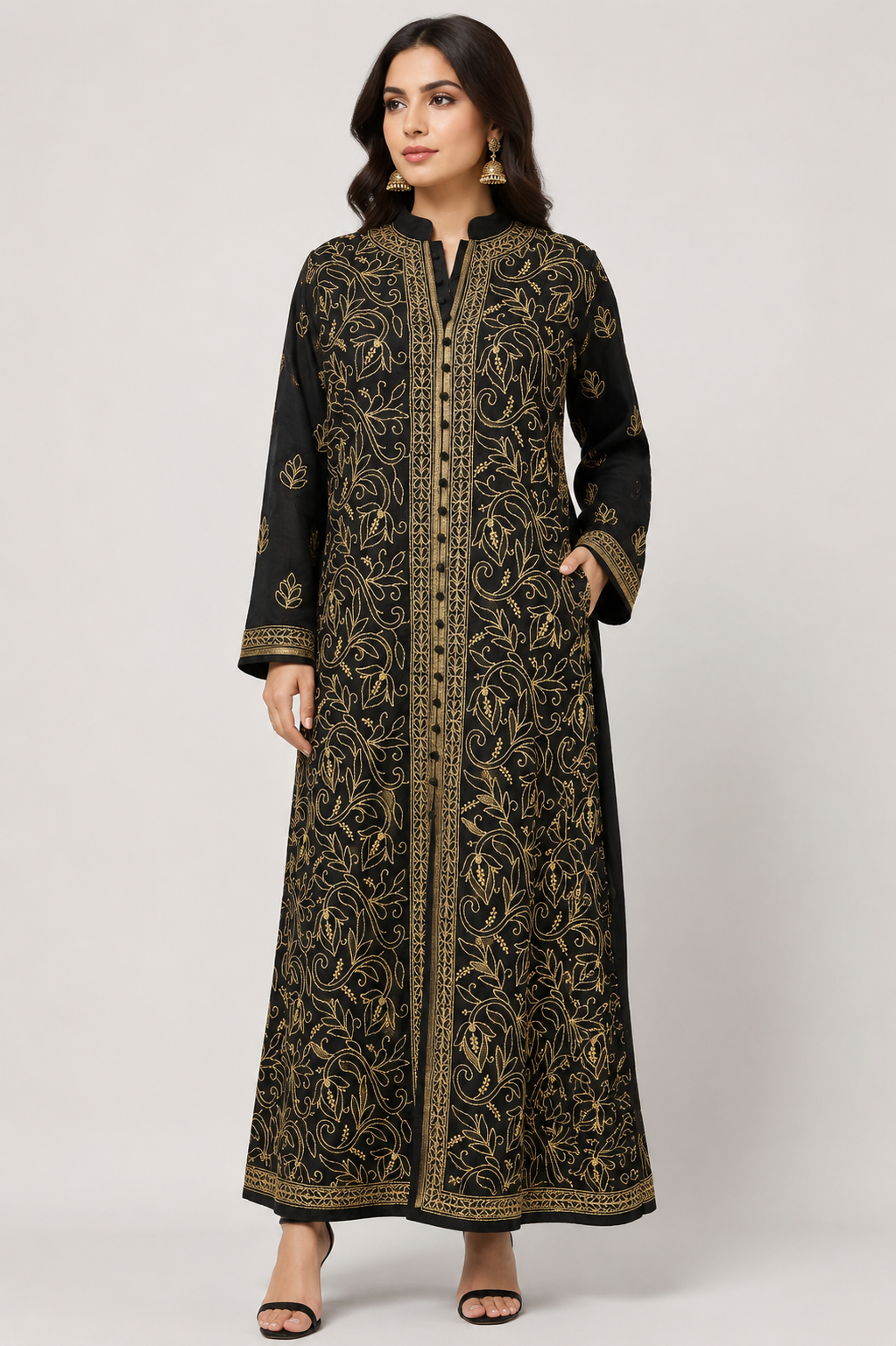 Lucknowi Chikankari Chanderi Long Kurti with Full Embroidery