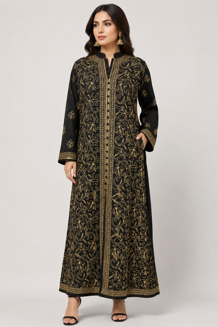 Lucknowi Chikankari Chanderi Long Kurti with Full Embroidery