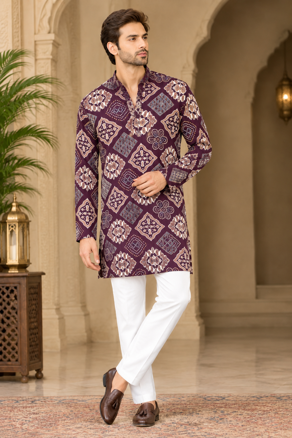 Men’s Bandhani Printed Short Kurta | Traditional Ethnic Wear