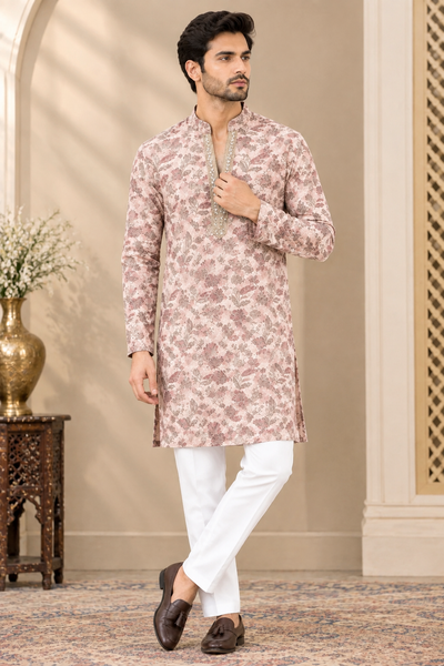 Men’s Silk Short Kurta with Digital Print | Traditional Ethnic Wear