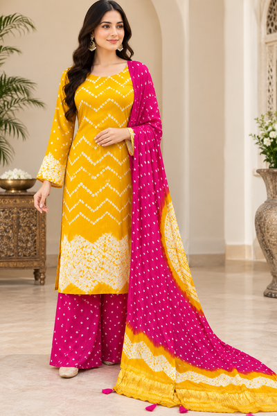 Pure Modal Silk Bandhani Shibori Suit Set with Mandala Motif