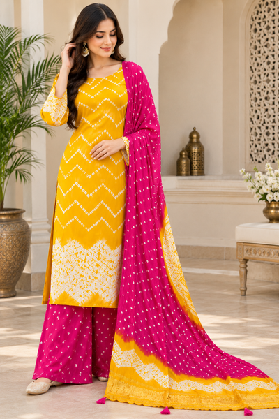 Pure Modal Silk Bandhani Shibori Suit Set with Mandala Motif