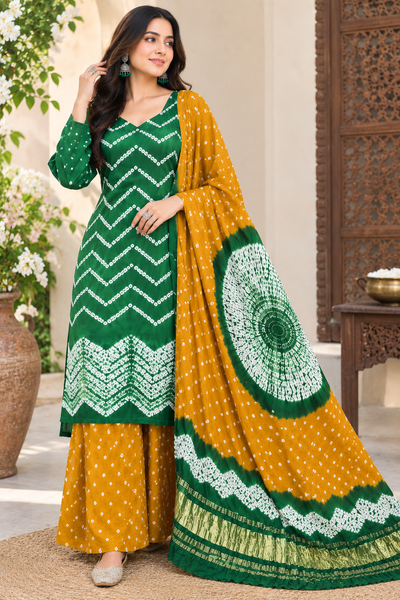 Pure Modal Silk Bandhani Shibori Suit Set with Mandala Motif