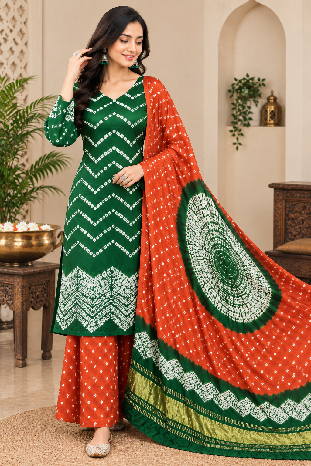 Pure Modal Silk Bandhani Shibori Suit Set with Mandala Motif
