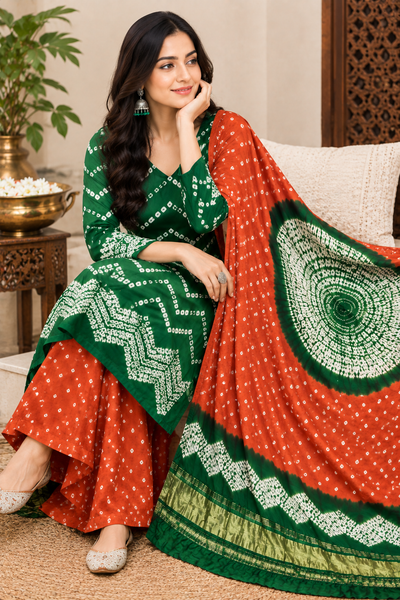 Pure Modal Silk Bandhani Shibori Suit Set with Mandala Motif