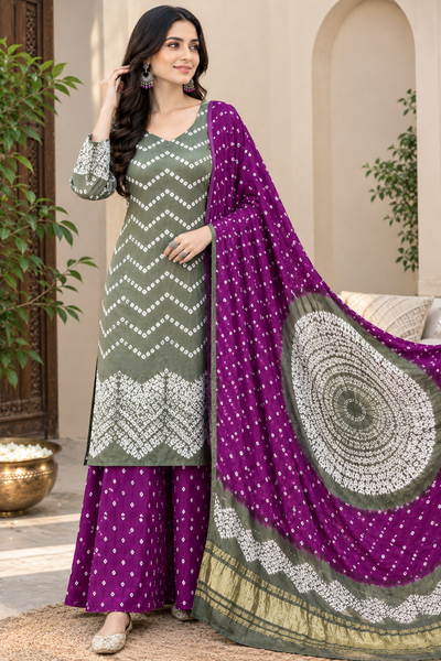 Pure Modal Silk Bandhani Shibori Suit Set with Mandala Motif