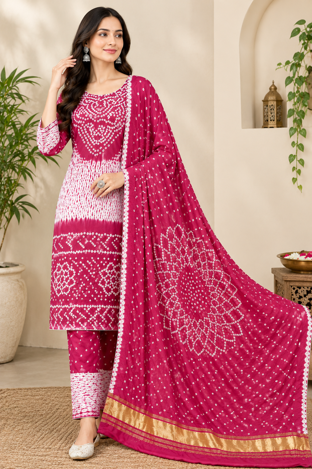 Hand-Dyed Shibori & Rai Bandhej Modal Silk Suit Set | Traditional Tie-Dye Ethnic