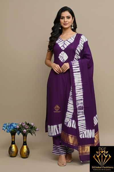 Hand Dyed Shibori Unstitched Suit Set in Modal Silk