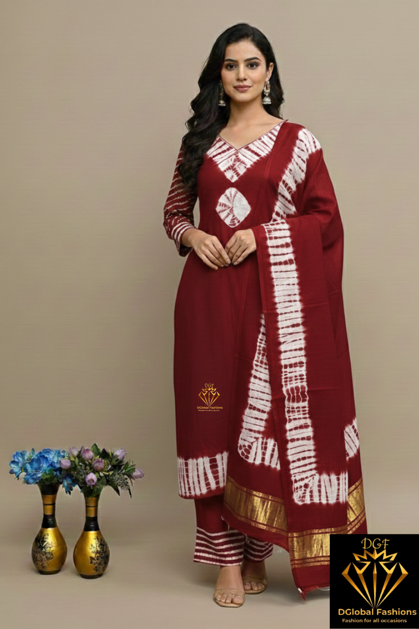 Hand Dyed Shibori Unstitched Suit Set in Modal Silk