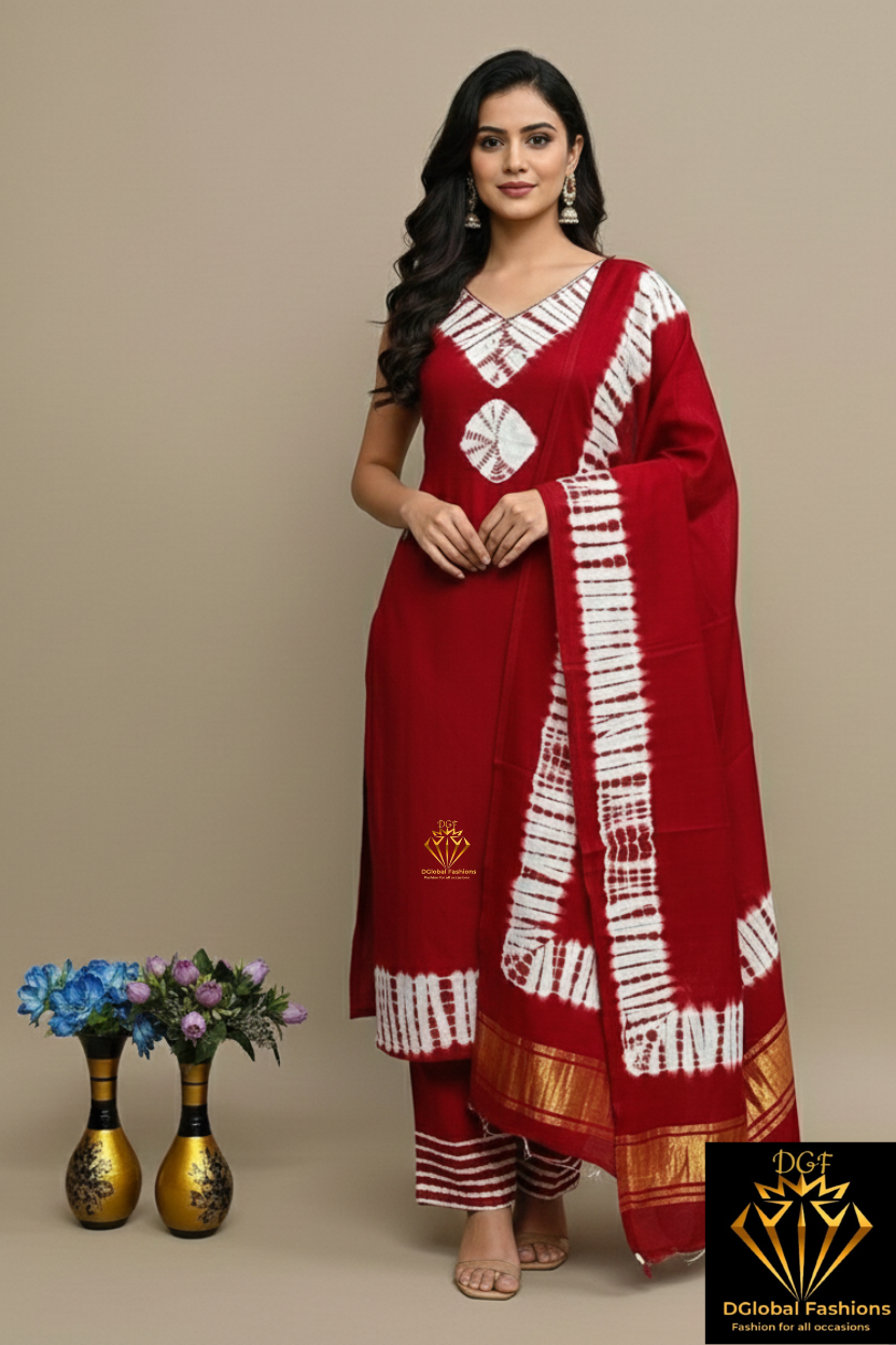 Hand Dyed Shibori Unstitched Suit Set in Modal Silk