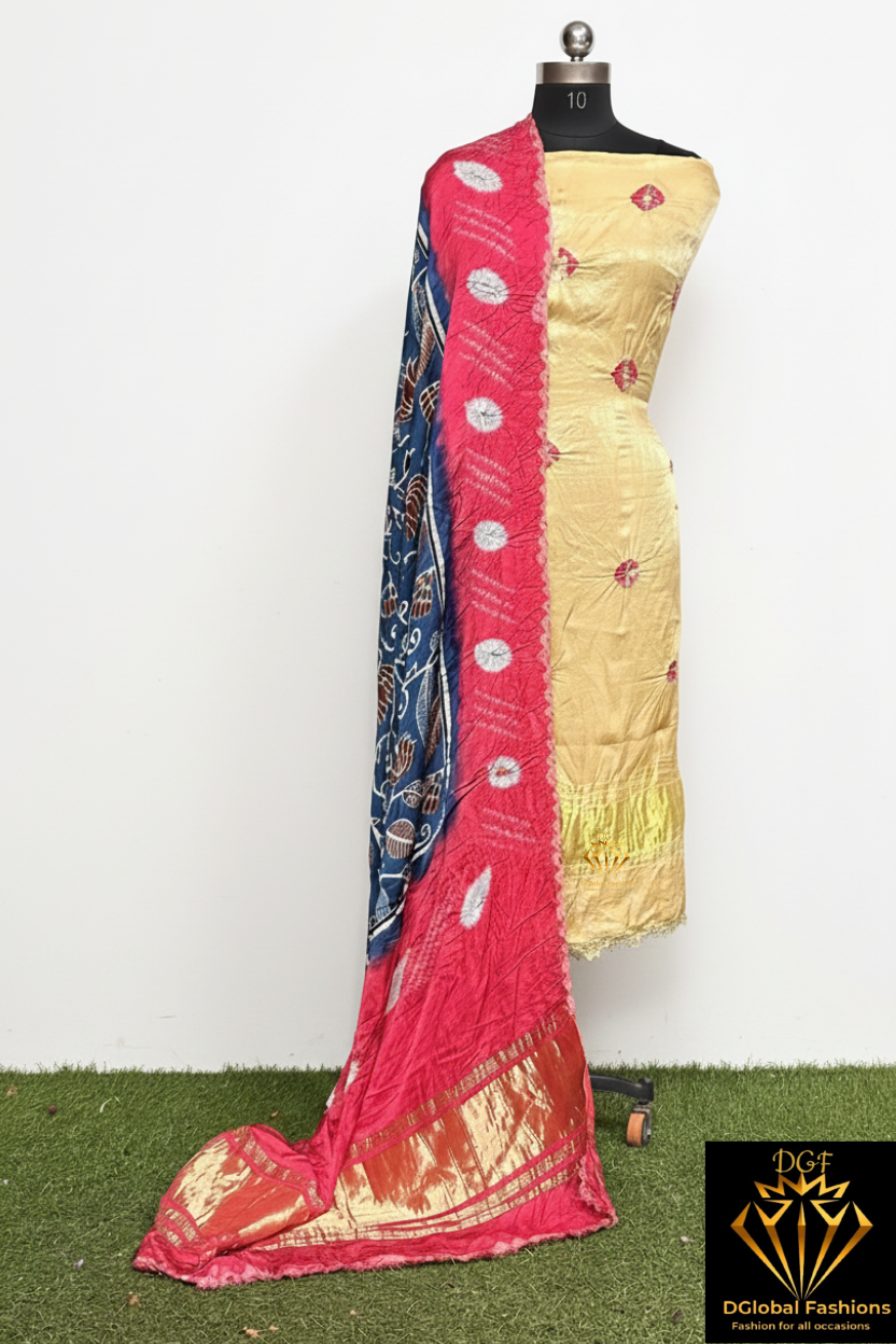 Modal Silk 2-Piece Set with Kalamkari Shibori & Bandhej Dupatta