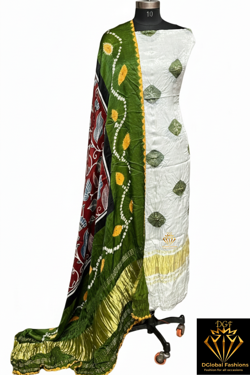 Modal Silk 2-Piece Set with Kalamkari Shibori & Bandhej Dupatta