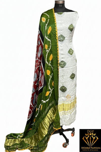 Modal Silk 2-Piece Set with Kalamkari Shibori & Bandhej Dupatta