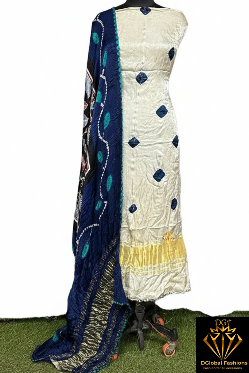 Modal Silk 2-Piece Set with Kalamkari Shibori & Bandhej Dupatta