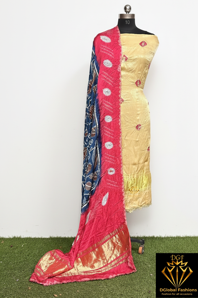 Modal Silk 2-Piece Set with Kalamkari Shibori & Bandhej Dupatta