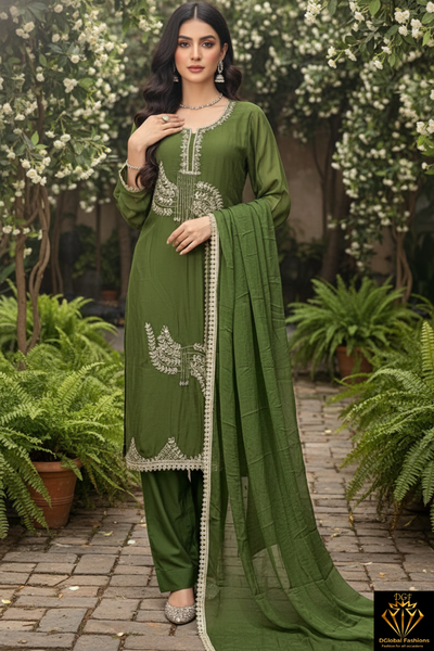 Pearl & Cutdana Real Mirror Embroidered Kurta Suit Set with Chiffon Dupatta
