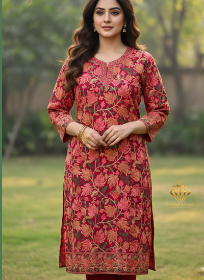 Kashmiri Aari Embroidered Floral Kurti | Handcrafted Ethnic Designer Wear