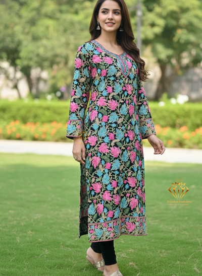 Kashmiri Aari Embroidered Floral Kurti | Handcrafted Ethnic Designer Wear