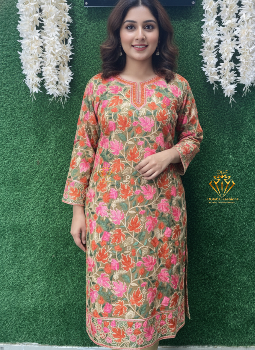 Kashmiri Aari Embroidered Floral Kurti | Handcrafted Ethnic Designer Wear