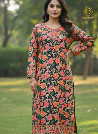 Kashmiri Aari Embroidered Floral Kurti | Handcrafted Ethnic Designer Wear