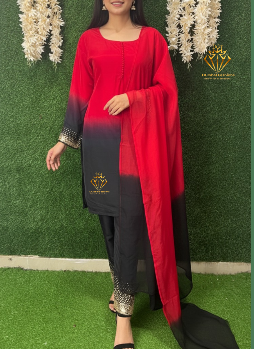 Ombre Designer Kurti Pant Set with Sequin Work