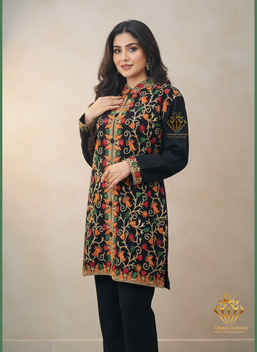 Kashmiri Aari Embroidered Jacket & Pant Co-ord Set | Premium Ethnic Winter Wear