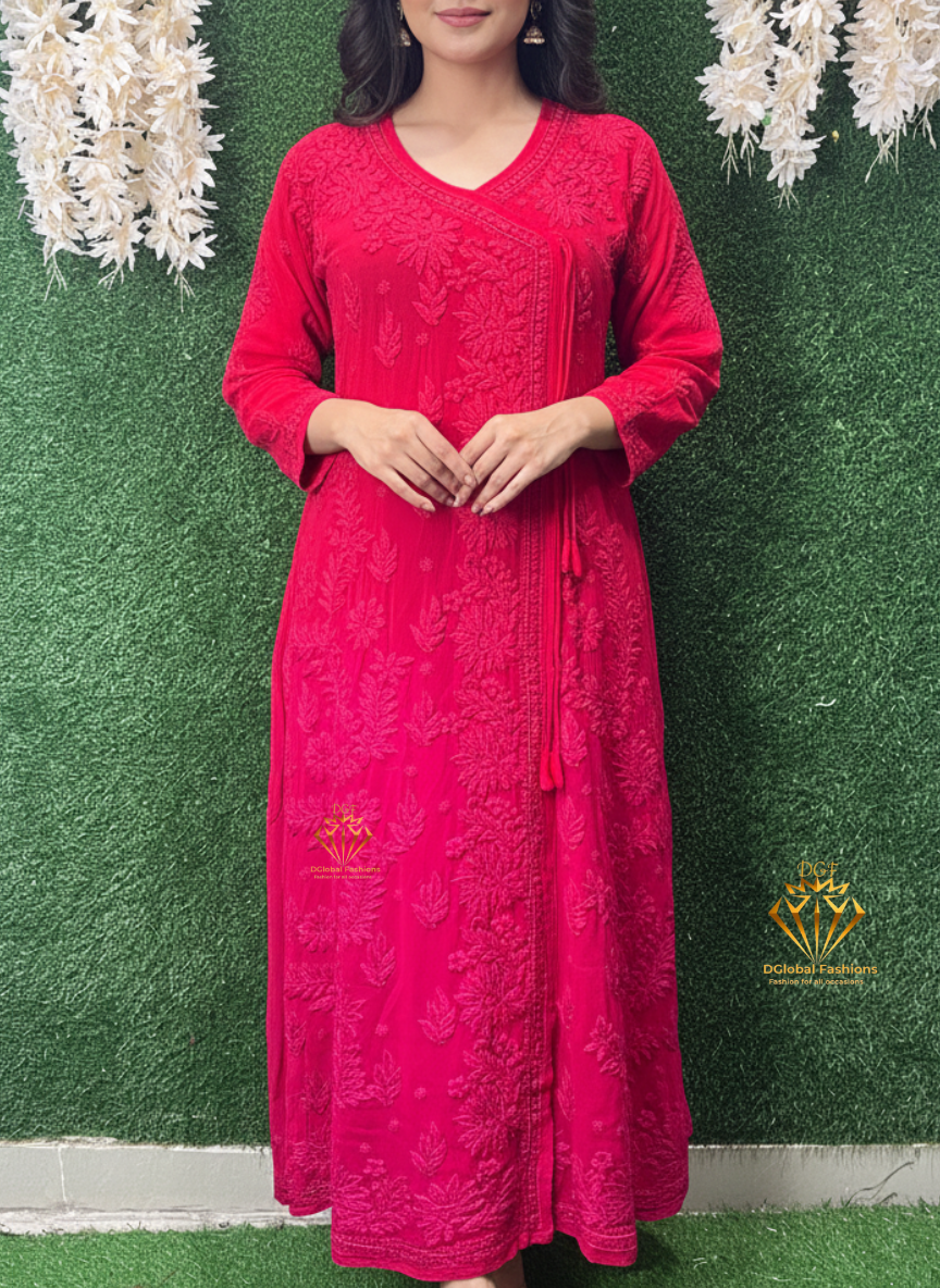 Ombre Dyed Georgette Lucknowi Chikankari Angrakha Kurti