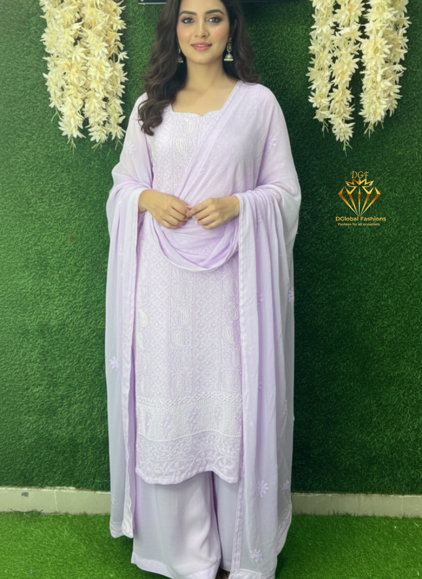 Lucknowi Chikankari Handwork Dupatta with Pulp & Cutdana Embellishment