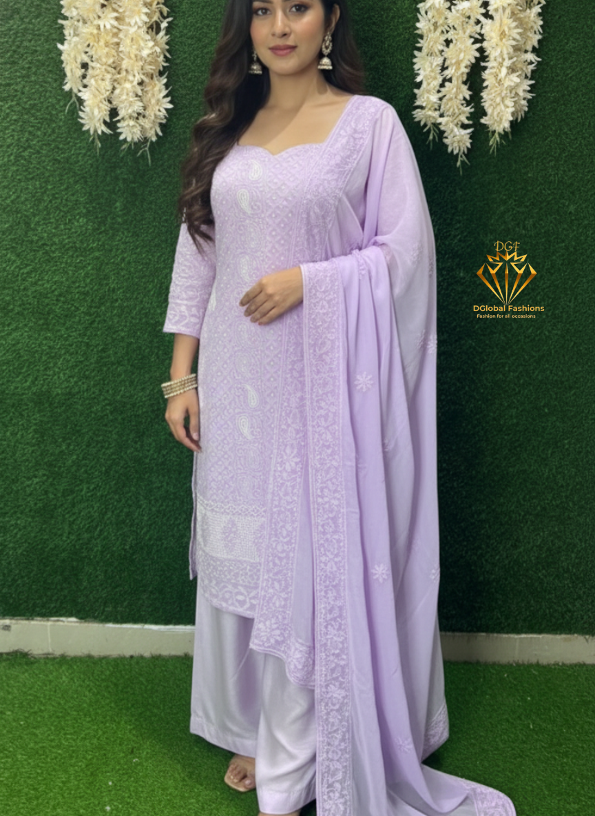 Lucknowi Chikankari Handwork Dupatta with Pulp & Cutdana Embellishment