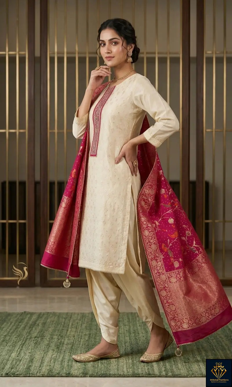 3-Piece Banarasi Suit Set with Dhoti Pants