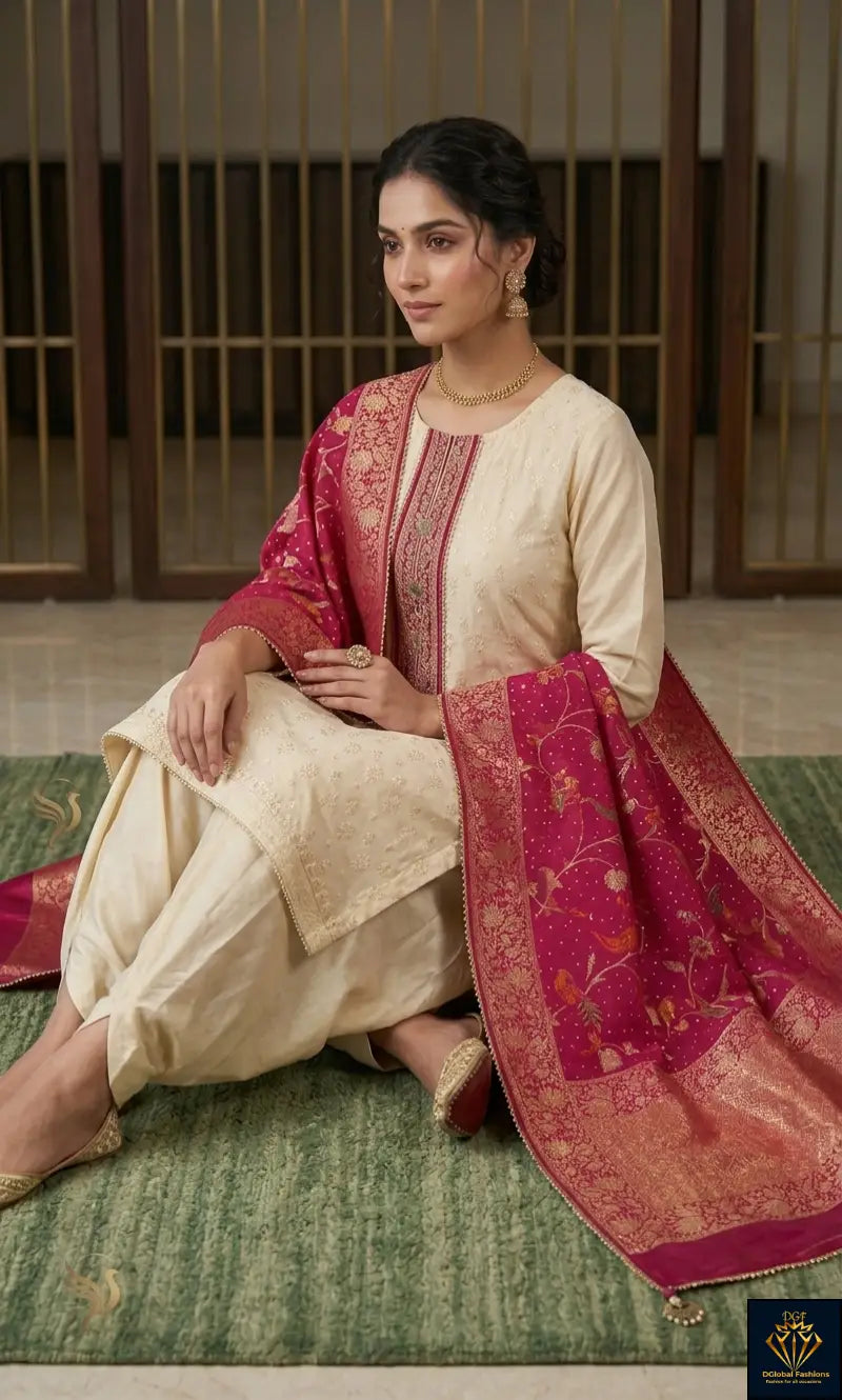 3-Piece Banarasi Suit Set with Dhoti Pants